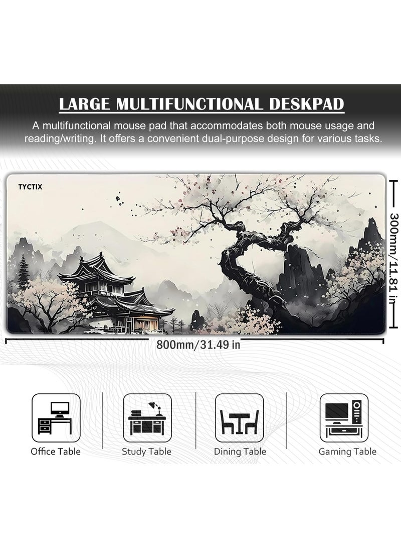TYCTIX Large Mouse Pad 800x300mm Extended Mouse Pad Non-Slip Rubber Base Gaming Mouse pad Office Mouse Mat Smooth Cloth Surface Desk Mat Keyboard Pads for Computers, Cherry Blossom - Image 3