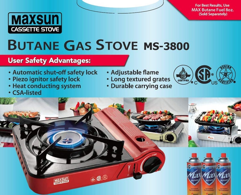 MAXSUN موقد غاز محمول ماكسون MS3800 (أحمر)، 9,560BTU طاقة عالية، موقد تخييم، خارجي/داخلي، مع حقيبة حمل - Image 2