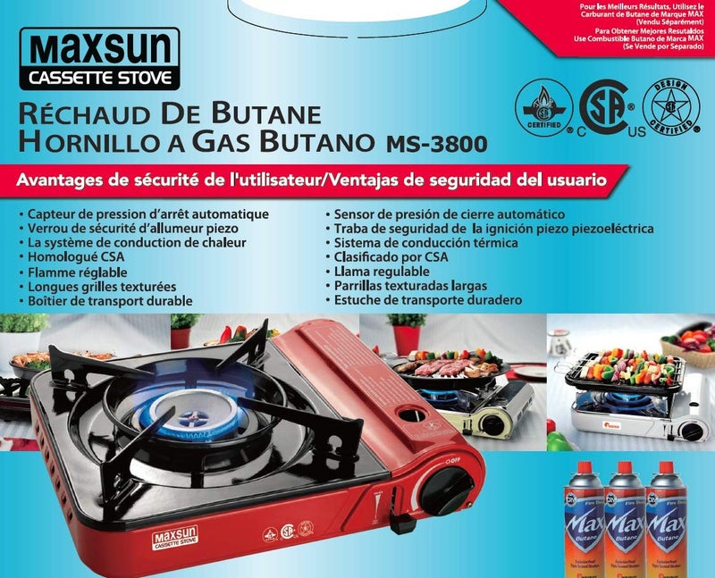 MAXSUN موقد غاز محمول ماكسون MS3800 (أحمر)، 9,560BTU طاقة عالية، موقد تخييم، خارجي/داخلي، مع حقيبة حمل - Image 3