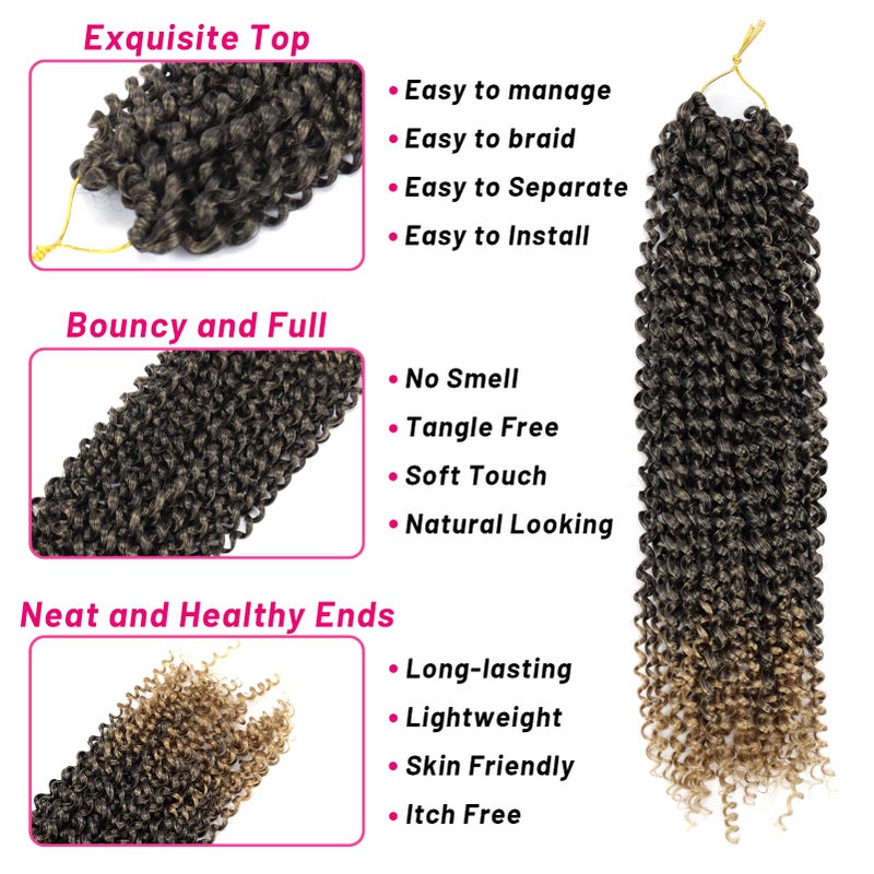 Dorsanee Ombre Honey Blonde Passion Twist Hair 18 Inch 7 Packs Water Wave Crochet Hair Long Bohemian Curly Braiding Hair for Butterfly Locs, Faux Locs, Boho Style Spring Twist Crochet Braids (T27#) - Image 5