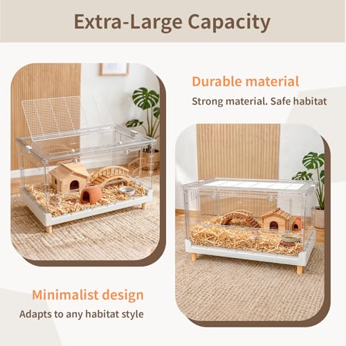 Ruexue Larger Acrylic Transparent Hamster Cage - Small Animal Cage for Guinea Pig, Hedgehog,Dwarf Hamster, Rat,Mouse,Ferret, Sugar Glider and Bird,DIY Extendable & Stackable（27.5" Lx16.9 Wx15.4 H） - Image 2