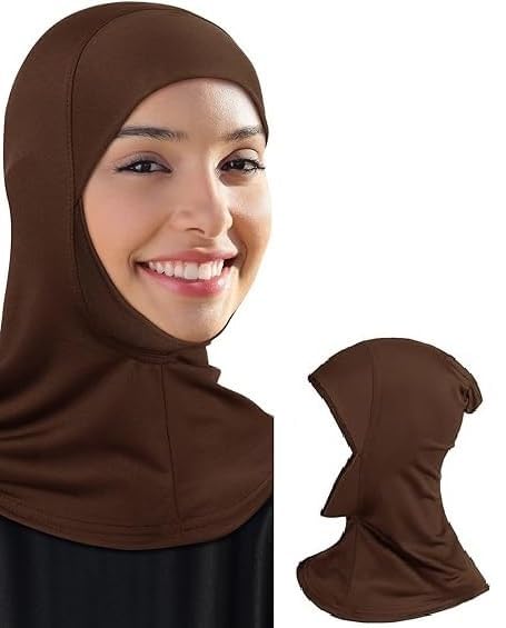PAROPKAR Pieces Modal Hijab Cap Adjustable Muslim Stretchy Turban Full Cover Shawl Undercap Full Neck Coverage for Girls Women (Brown) - Image 2