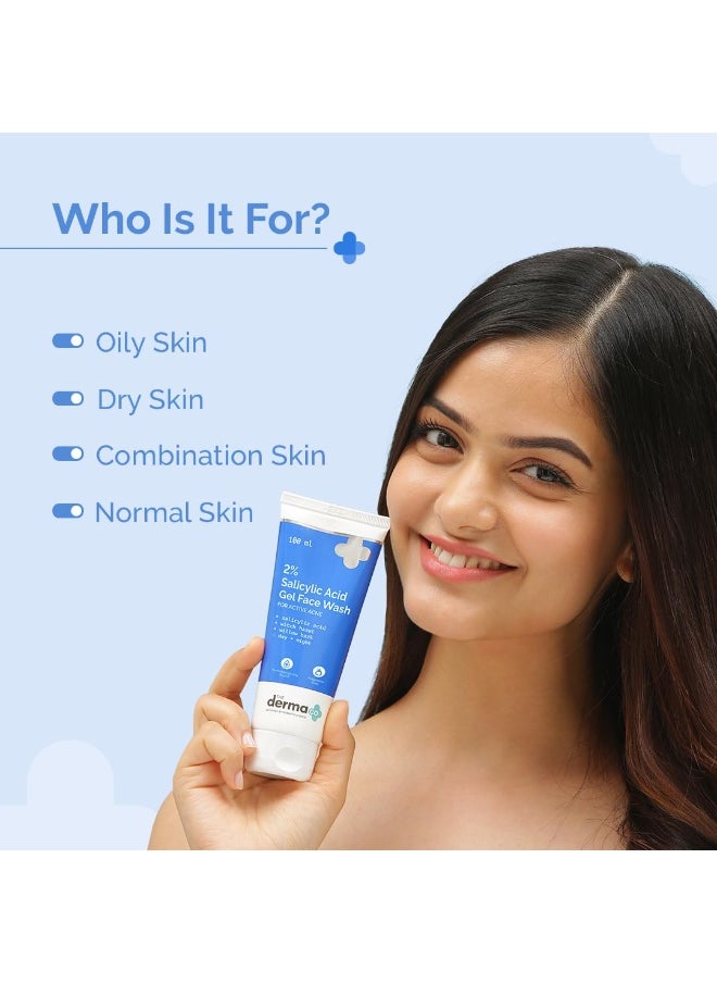 THE derma Co 2% Salicylic Acid Gel Face Wash | For Oily Skin | With Salicylic Acid & Witch Hazel | Treats Active Acne| Unclog Pores | Controls Oil - 100ml  - Image 2