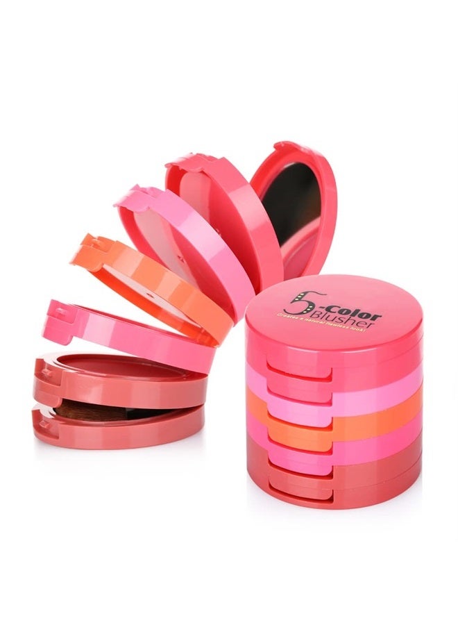 Ucanbe لوحة أحمر خدود مقاومة للماء غير لامعة تدوم طويلاً خفيفة الوزن بألوان 5 مع فرشاة ومرآة مجموعة هدايا مكياج للنساء - Image 1