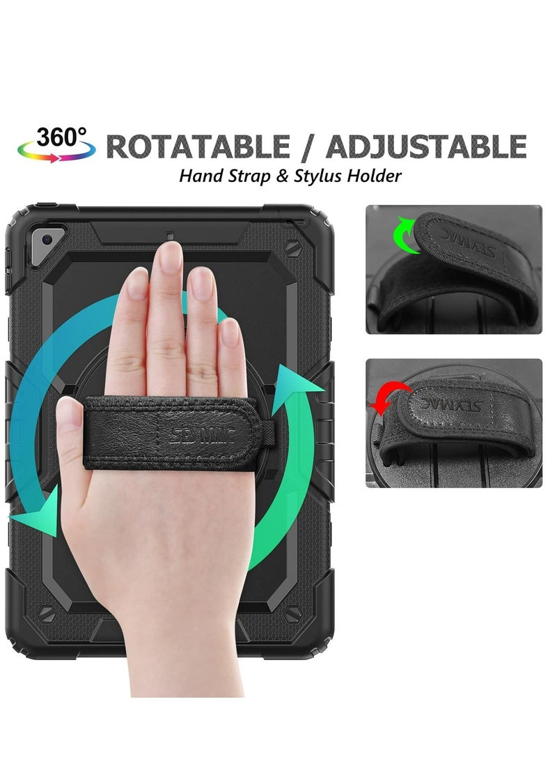 iPad 9th / 8th / 7th Generation 10.2'' with Screen Protector Pencil Holder, 360° Rotating Stand Shoulder Strap Protective Case for iPad 10.2 inch (2021/2020/2019), Black - Image 3