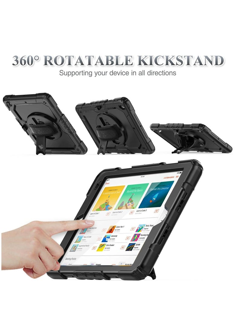 iPad 9th / 8th / 7th Generation 10.2'' with Screen Protector Pencil Holder, 360° Rotating Stand Shoulder Strap Protective Case for iPad 10.2 inch (2021/2020/2019), Black - Image 5