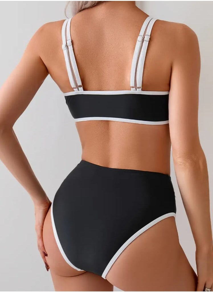 Hanady Two-Piece Bikini in Black and White - High-Quality Korean Lycra Fabric (HN 6051)  - Image 2