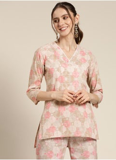 SASSAFRAS Geometric Print High Low Hem Top by Styli  - Image 1