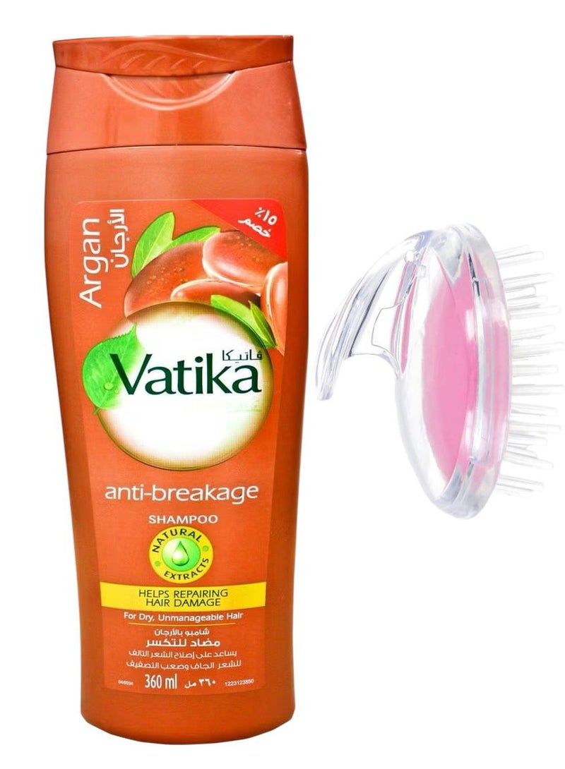 VATIKA Dabur Vatika  Anti Breakage Shampoo Argan 360 Ml+Silicone Massager Brush  Hair Massage Comb Multi-Colour