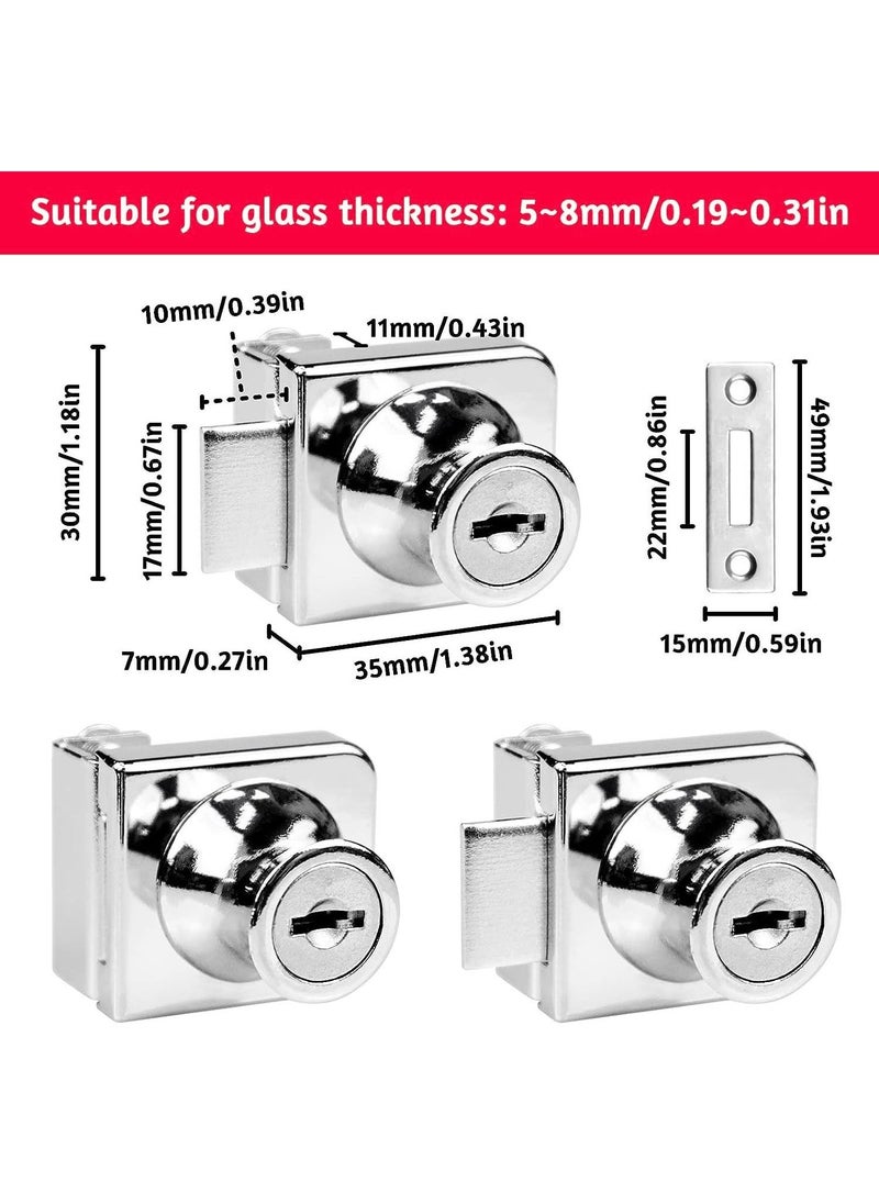 SYOSI Glass Cabinet Lock 2Set Single Swing Glass Cabinet Showcase Door Lock with 4Keys Display Cabinet Replacement Locks for 5-8mm Glass Door Separate Key Without Drilling for Museum Office (Zinc Alloy)  - Image 5