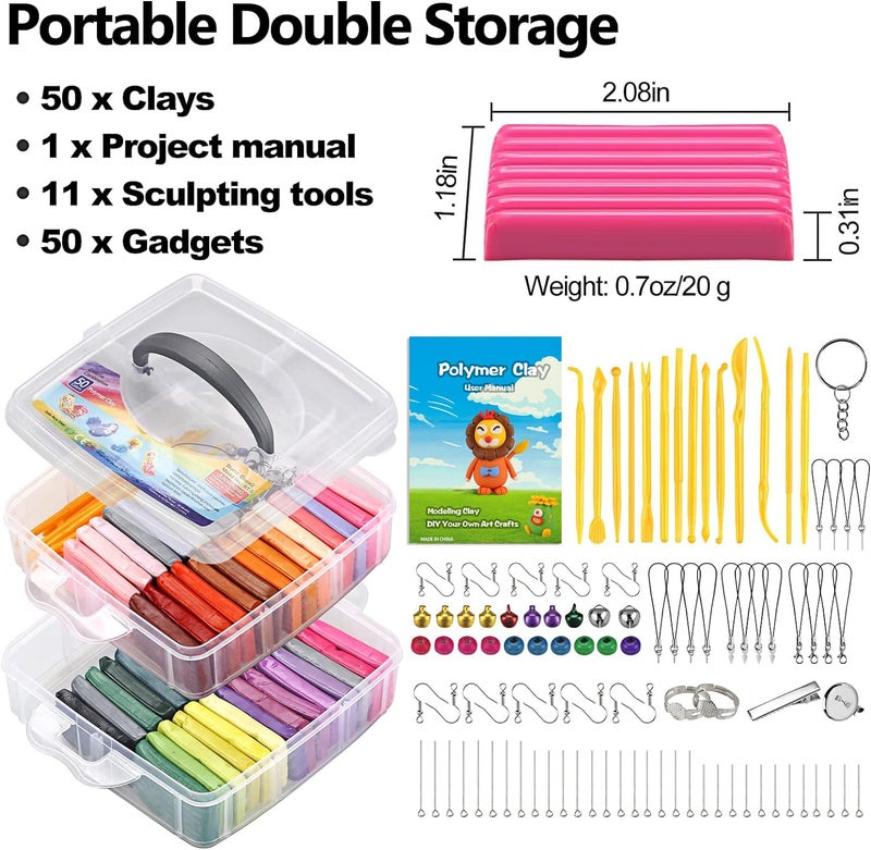 CiaraQ Polymer Clay Starter kit, Oven Bake Modeling Clay with Sculpting Tools, 50 Colors, 2.8 lb - Image 2
