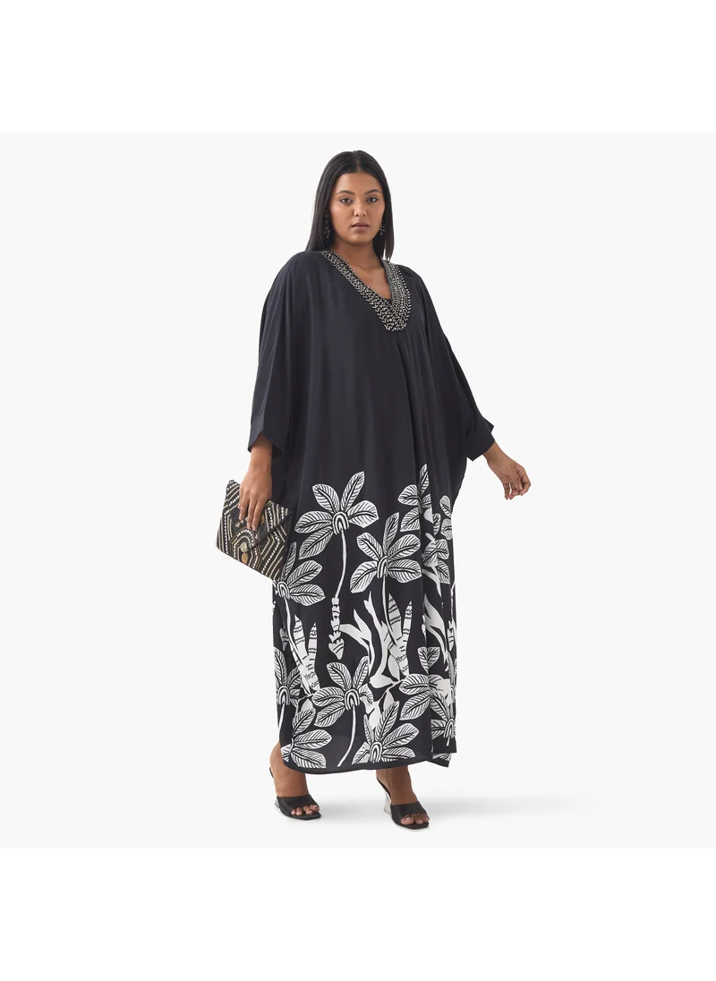  أولا بوبكن Plus Size Ulla Popken Embellished Kaftan Dress wih V-neck