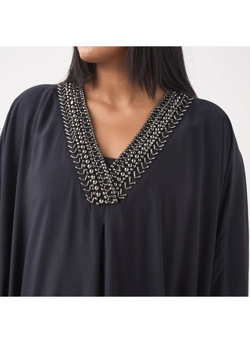  أولا بوبكن Plus Size Ulla Popken Embellished Kaftan Dress wih V-neck