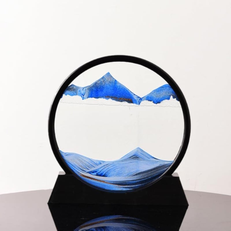 MIUVA Liquid Motion Sand Art with LED Light,Quicksand Painting Round Glass Sandscapes 3D Deep Sea Moving Sand Art with for Adult Kid Desktop Toys Dynamic Desktop Art for Home Decor (Ocean)