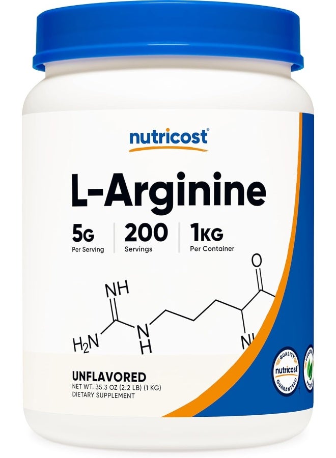 Nutricost مسحوق L-أرجينين 1 كجم - L-أرجينين نقي، 5 جرام لكل حصة - Image 1