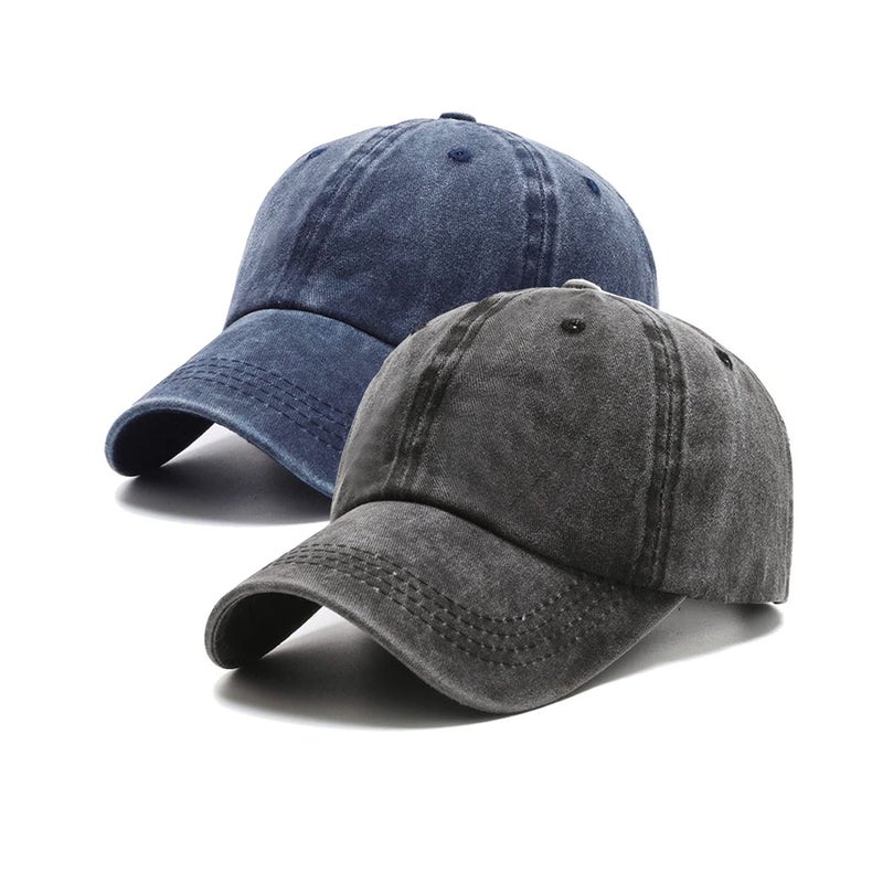 PFFY 2 Packs Vintage Washed Distressed Baseball Cap Dad Golf Hat Black+Blue - Image 1