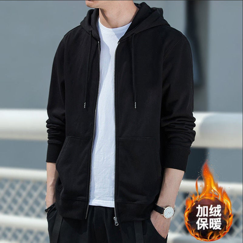 Fleece-Lined Warm Coat Men'S Cardigan Sports Top Casual Hooded Sweater Men'S - Image 3