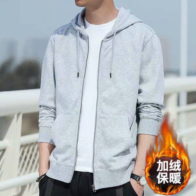 Fleece-Lined Warm Coat Men'S Cardigan Sports Top Casual Hooded Sweater Men'S - Image 2
