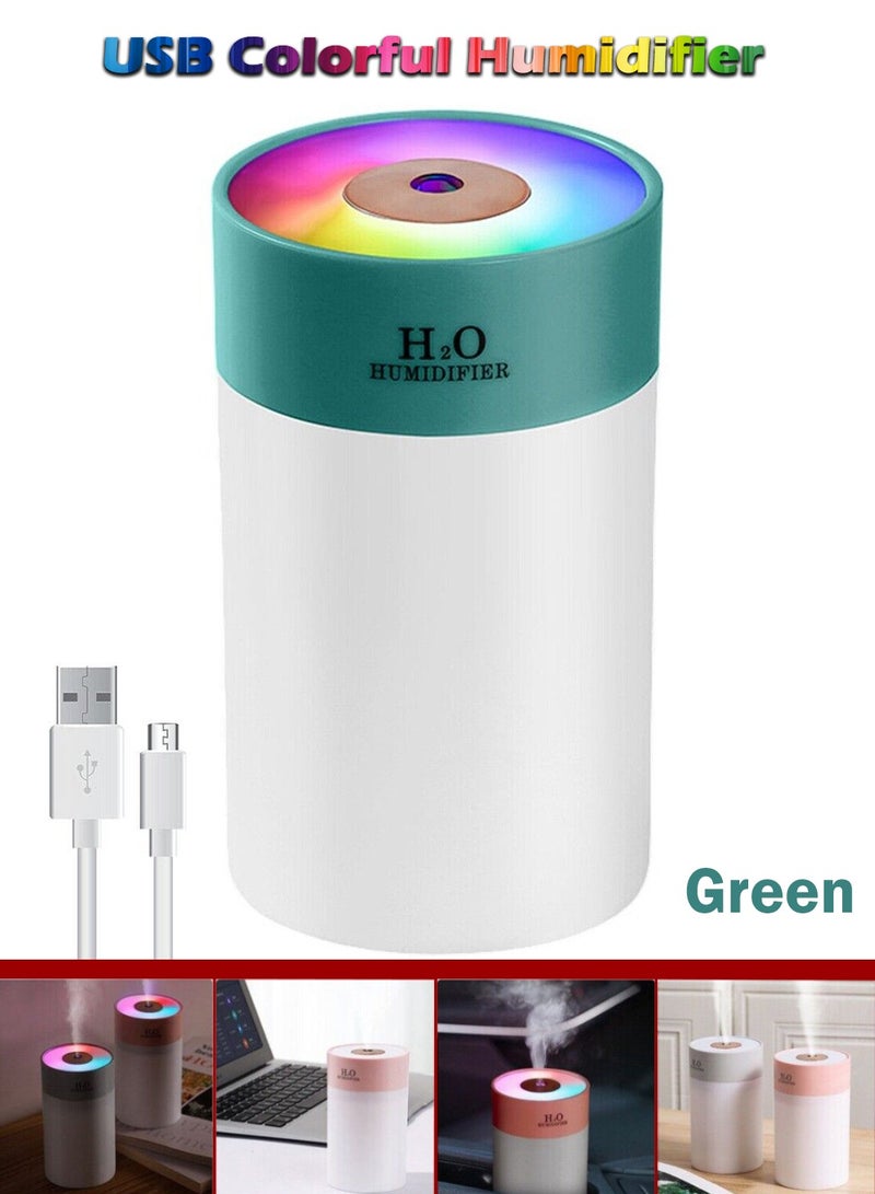 H2O مرطبات H₂O لغرفة النوم، مرطب ضباب بارد لغرفة النوم، مرطب مكتب محمول بمنفذ USB مع أضواء ملونة، مرطب بالموجات فوق الصوتية هادئ للسفر والمنزل والمكتب والسيارة... (اللون أخضر)  - Image 1
