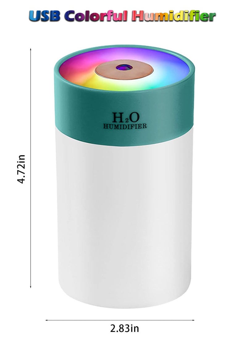 H2O مرطبات H₂O لغرفة النوم، مرطب ضباب بارد لغرفة النوم، مرطب مكتب محمول بمنفذ USB مع أضواء ملونة، مرطب بالموجات فوق الصوتية هادئ للسفر والمنزل والمكتب والسيارة... (اللون أخضر)  - Image 2