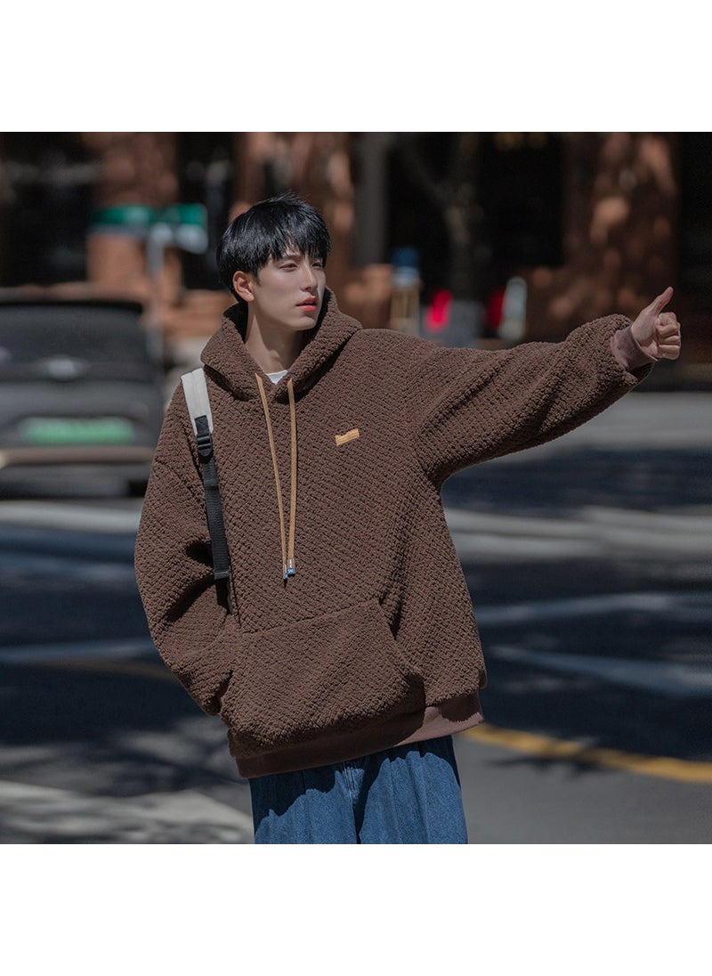 Generic - Mens Winter Fleece Hoodie Warm Thick Casual Pullover Brown - Image 1