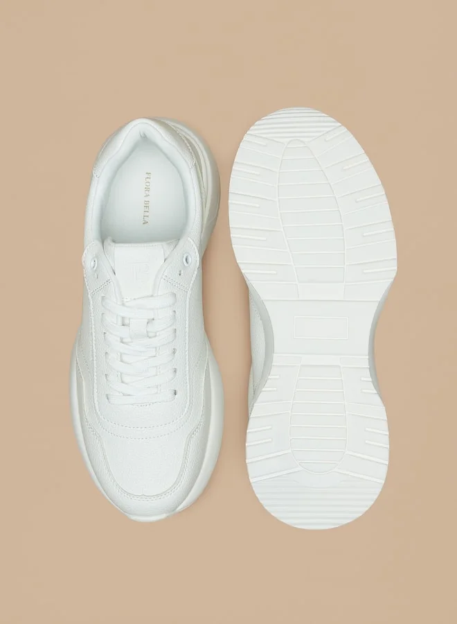 Flora Bella By Shoexpress Monotone Low Ankle Sneakers with Lace-Up Closure