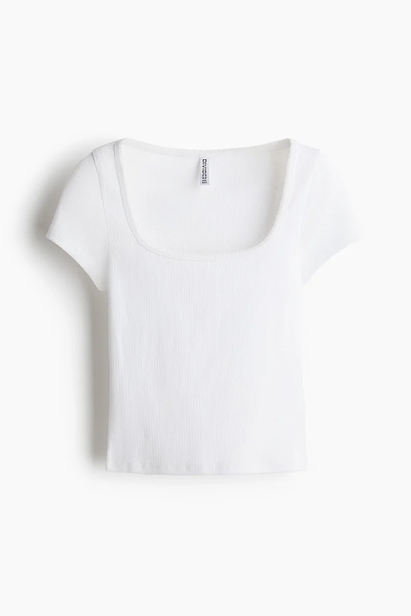 H&M Picot-trimmed ribbed T-shirt