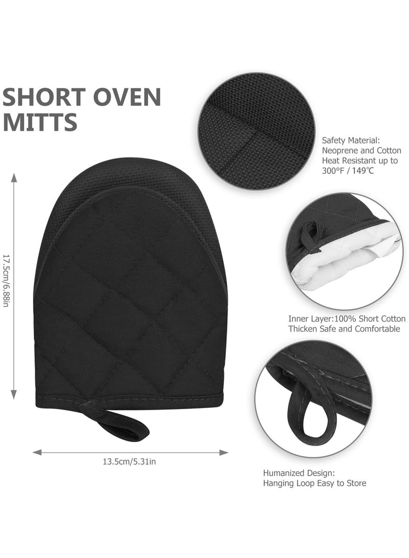 1 pair of short oven gloves - Kitchen oven gloves, high heat resistance 500 ℉, mini oven clip with anti slip grip surface and hanging ring, used for grilling, baking, cooking, and grilling (black)  - Image 2