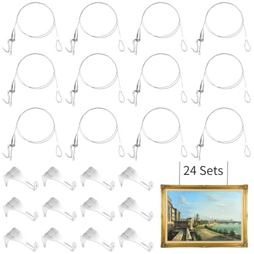 yeesport Picture Rail Hanging System with Hook 66 lb 30 kg Max Load Adjustable Wire Hooks Kit 66 ft 2 m Length Cable with Loop Picture Hanging Kit 24 Pack Silver - Image 3