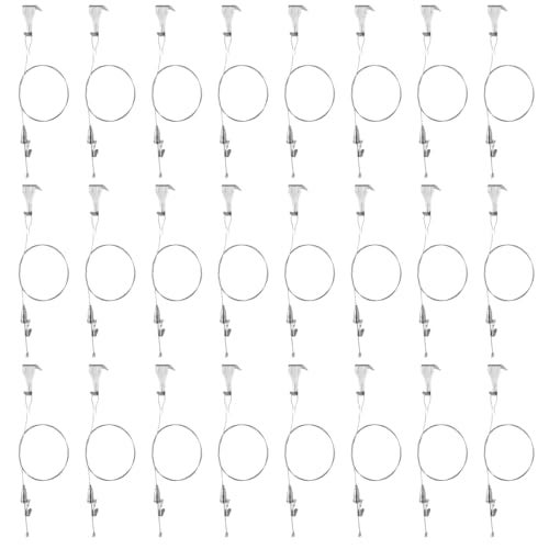 yeesport Picture Rail Hanging System with Hook 66 lb 30 kg Max Load Adjustable Wire Hooks Kit 66 ft 2 m Length Cable with Loop Picture Hanging Kit 24 Pack Silver - Image 1