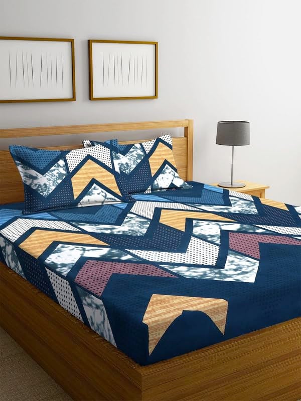 NEW LEAF Premium Cotton 220 TC Elastic Fitted Bedsheets with 2 Pillow Covers | Double/King Bed with All Around Elastic Wrinklefree Supersoft Breathable |Size-78 x72+10 inches | White & Teal - Image 3