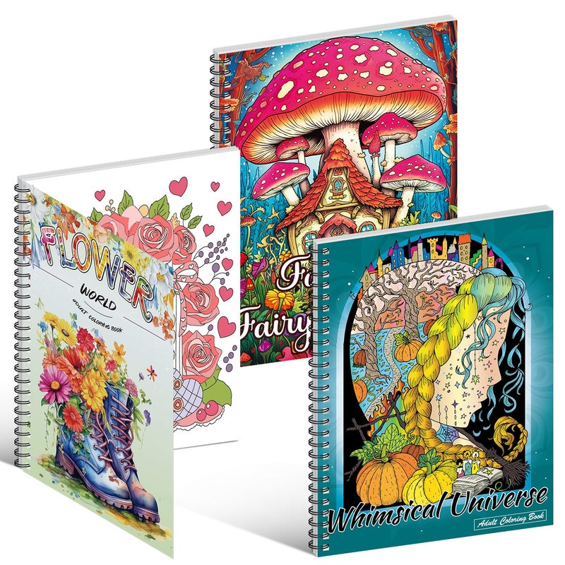 Kalysky Adult Coloring Book Set:3 Coloring Books for Flower World,Whimsical Universe,Fantasy Fairy Homes.Coloring Books for Adults to Relax and Relieve Anxiety - Image 1