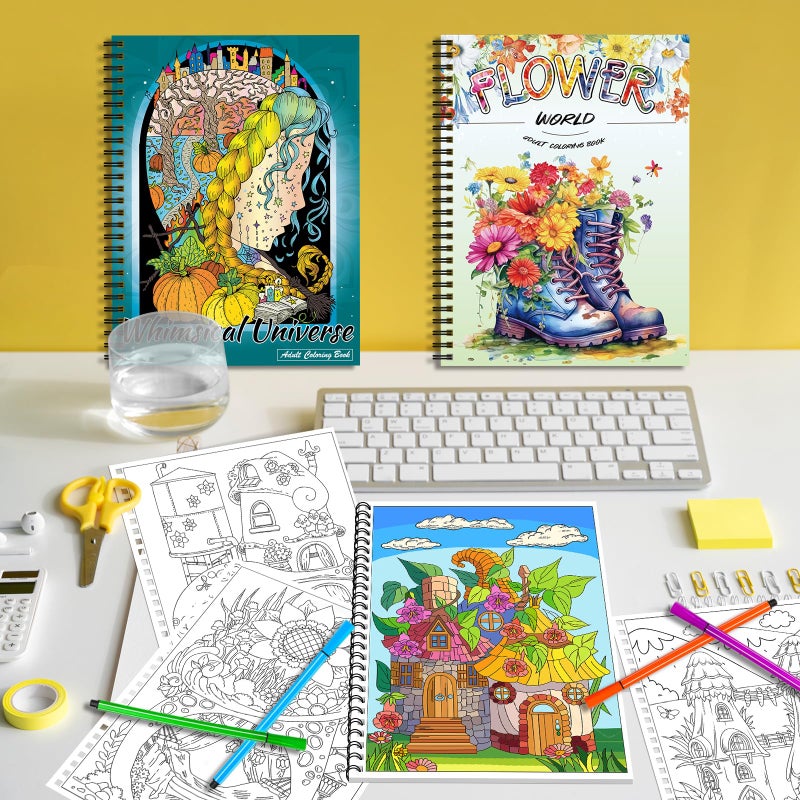 Kalysky Adult Coloring Book Set:3 Coloring Books for Flower World,Whimsical Universe,Fantasy Fairy Homes.Coloring Books for Adults to Relax and Relieve Anxiety - Image 5