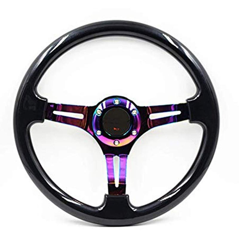 Universal 14 350mm Car Racing Steering Wheel Quick Release Drifting Neo Chrome Spoke Black Wood Grain Steering Wheel with Horn Button