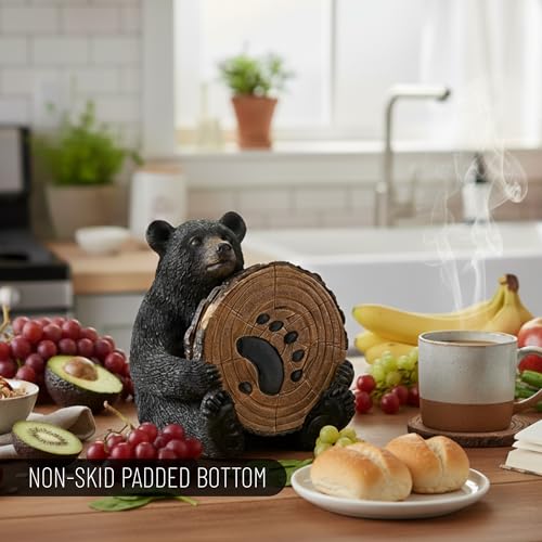 Pine Ridge Black Bear Drink Coaster Set of 5 with Rubber Pad Base - Cool Rustic Home Table Beer and Beverage Coaster with Holder - Image 5