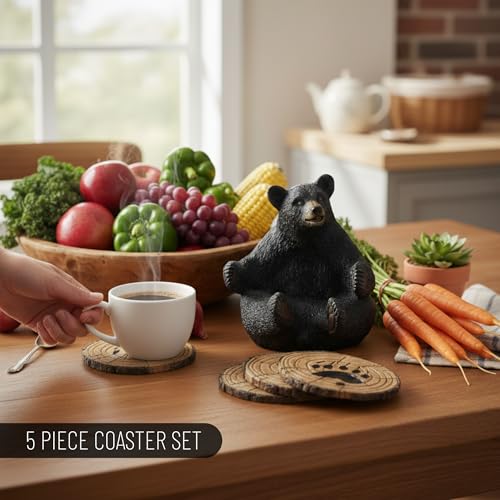 Pine Ridge Black Bear Drink Coaster Set of 5 with Rubber Pad Base - Cool Rustic Home Table Beer and Beverage Coaster with Holder - Image 4