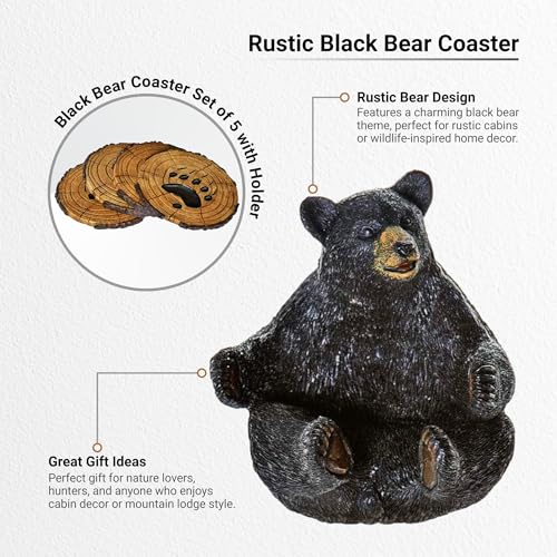 Pine Ridge Black Bear Drink Coaster Set of 5 with Rubber Pad Base - Cool Rustic Home Table Beer and Beverage Coaster with Holder - Image 3