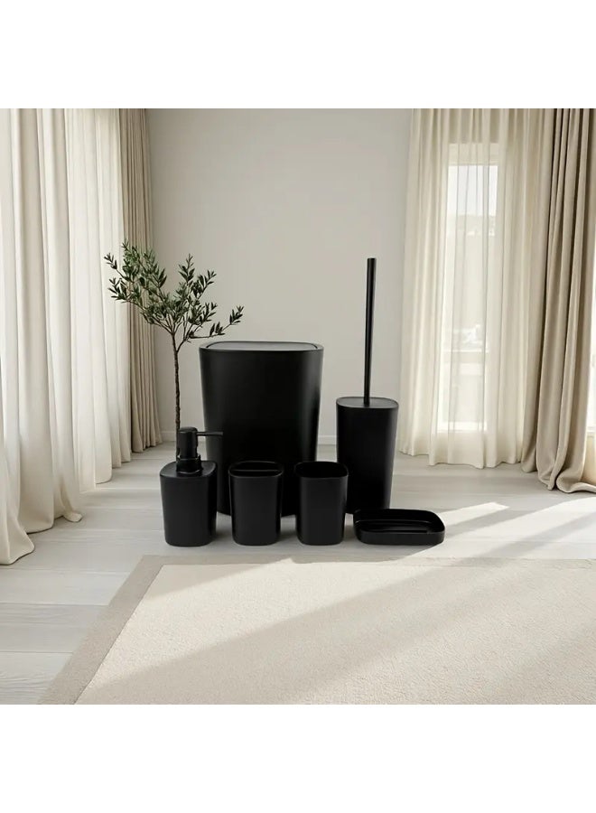 KITCHENOO Bathroom Accessories Set of 6 Complete, Toothbrush Holder, Soap Dispenser, Garbage Trash Can, Soap Dish, Toothbrush Cup and Toilet Brush Holder, Black - Image 3