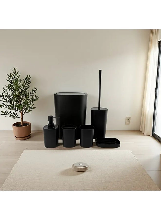 KITCHENOO Bathroom Accessories Set of 6 Complete, Toothbrush Holder, Soap Dispenser, Garbage Trash Can, Soap Dish, Toothbrush Cup and Toilet Brush Holder, Black - Image 4
