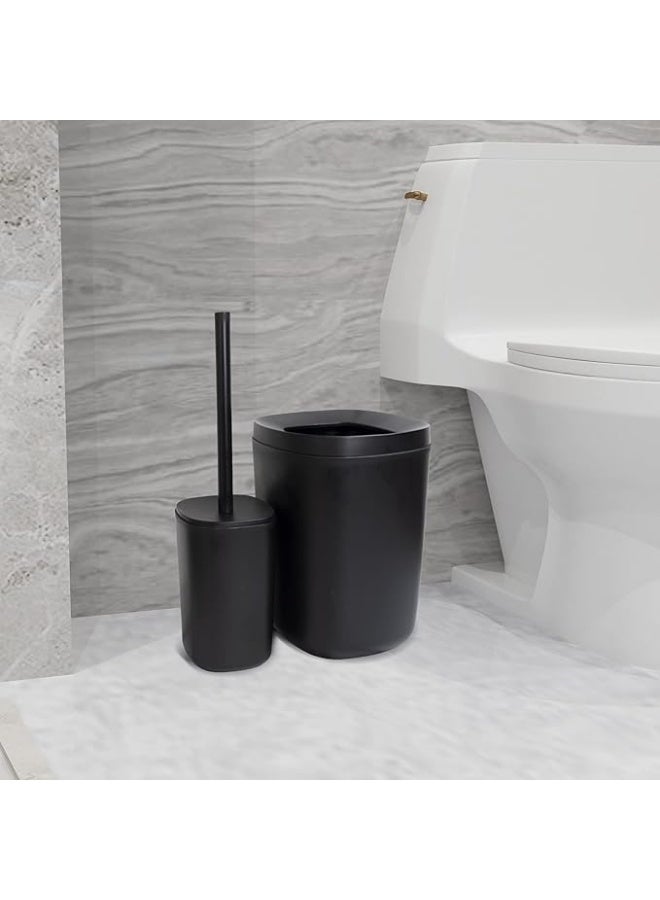 KITCHENOO Bathroom Accessories Set of 6 Complete, Toothbrush Holder, Soap Dispenser, Garbage Trash Can, Soap Dish, Toothbrush Cup and Toilet Brush Holder, Black - Image 5