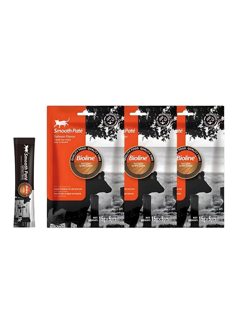 بايولاين بيولاين وجبة قطط رطبة بنكهة السلمون 15جم ×5 ×3 عبوات | باتيه ناعم بزيت السلمون لدعم صحة الجلد ولمعان الفرو - Image 1