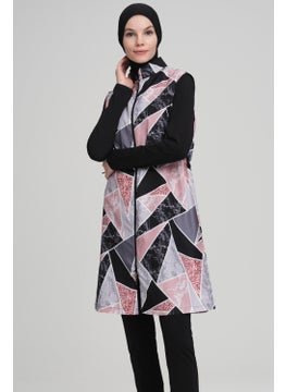 Nehar Colorful Marble Patterned Black Vest 3 Piece Hijab Swimsuit Set 2204  - Image 4