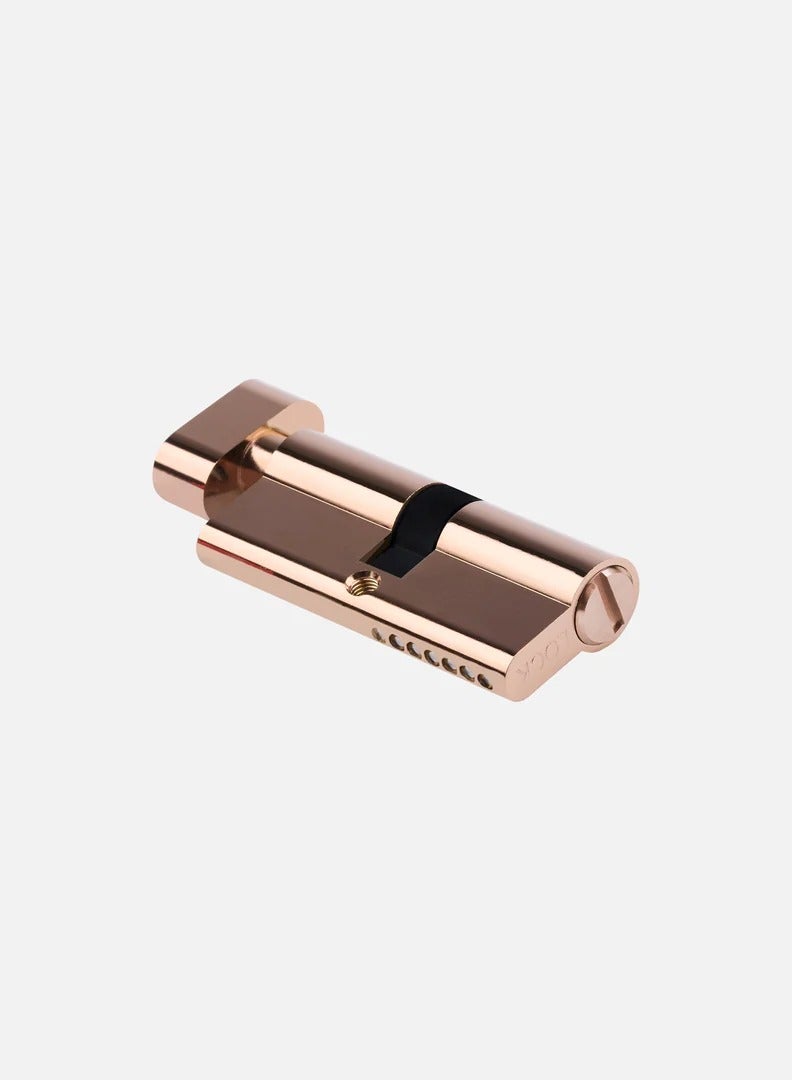 CINCINNO Premium 70mm Full Brass Bathroom Door Cylinder Lock with Knob & Coin Turn – Privacy Thumb Turn Lock with 5-Year Warranty, Anti-Rust Euro Cylinder, Silent Lock – (Rose Gold) 