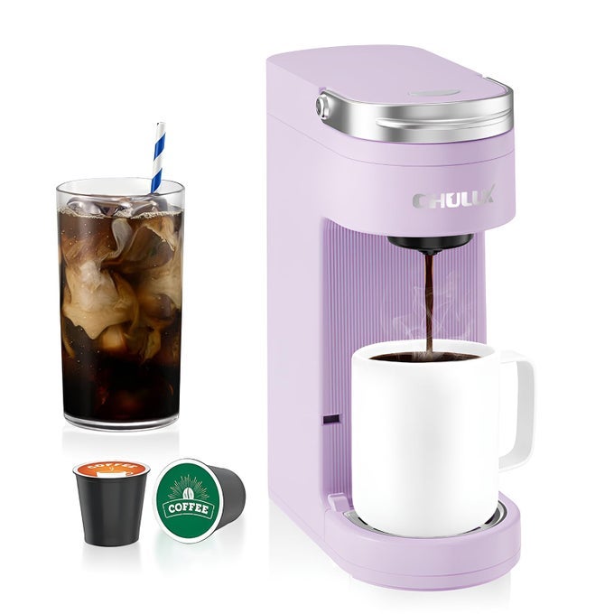 SLIM SINGLE SERVE COFFEE MAKER FOR K PODS ONE CUP COFFEE MAKER FITS 73 TRAVEL MUGS COFFEE MACHINE WITH 6 TO 12OZ BREW SIZES LAVENDER