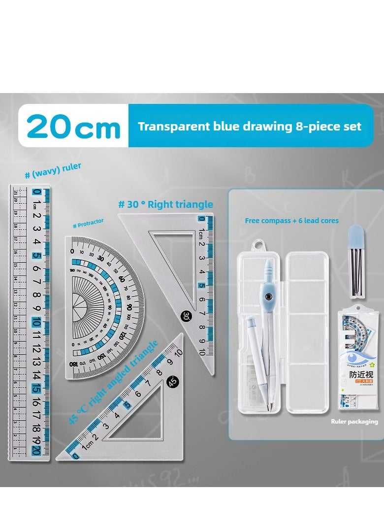 Geometry Ruler Set + Compass + Mesh Pencil Pouch 3-in-1 Stationery Kit for Students & Exams - Image 2