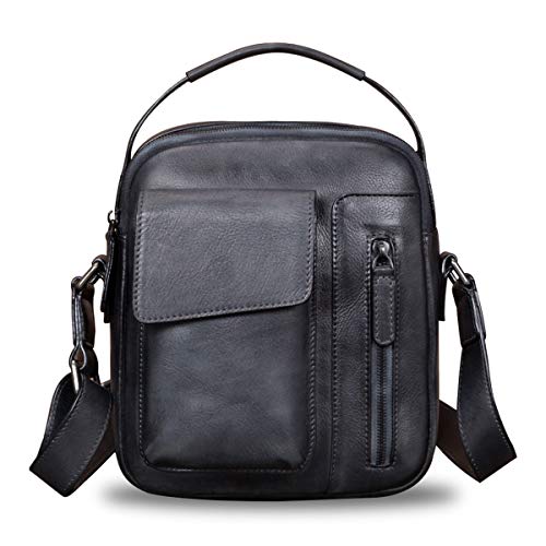 IVTG Genuine Leather Messenger Bag for Men Crossbody Shoulder Bag Satchel Casual Sling Daypack Work Business Daypack Purse (Black) - Image 1