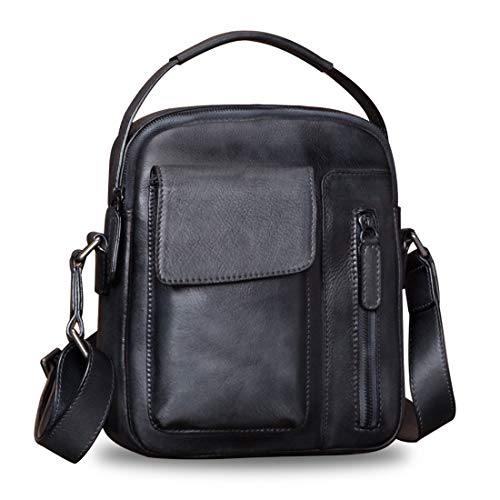 IVTG Genuine Leather Messenger Bag for Men Crossbody Shoulder Bag Satchel Casual Sling Daypack Work Business Daypack Purse (Black) - Image 2