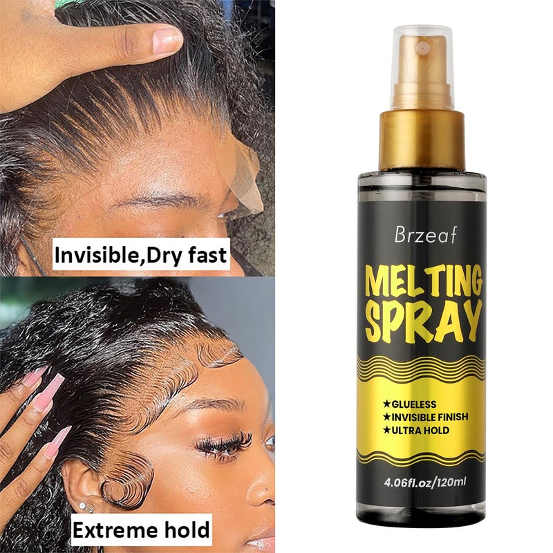 Brzeaf Lace Melting Spray and Holding Spray(120ml), Extreme Hold & Glueless, Melting Spray for Lace Wigs, Strong Natural Finishing Hold, Dries Quickly, Wig Melting Spray & Hair Adhesive for Wigs - Image 4