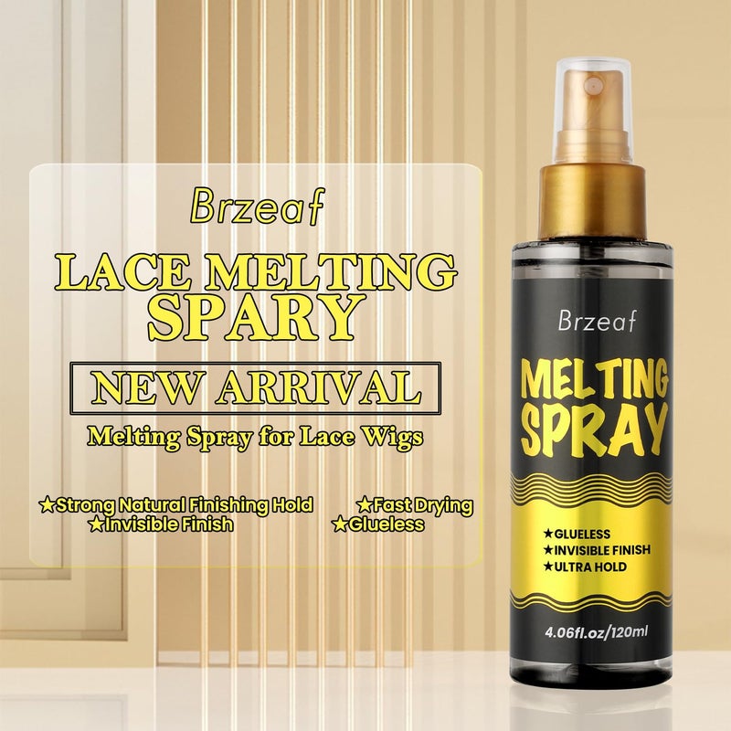 Brzeaf Lace Melting Spray and Holding Spray(120ml), Extreme Hold & Glueless, Melting Spray for Lace Wigs, Strong Natural Finishing Hold, Dries Quickly, Wig Melting Spray & Hair Adhesive for Wigs - Image 3
