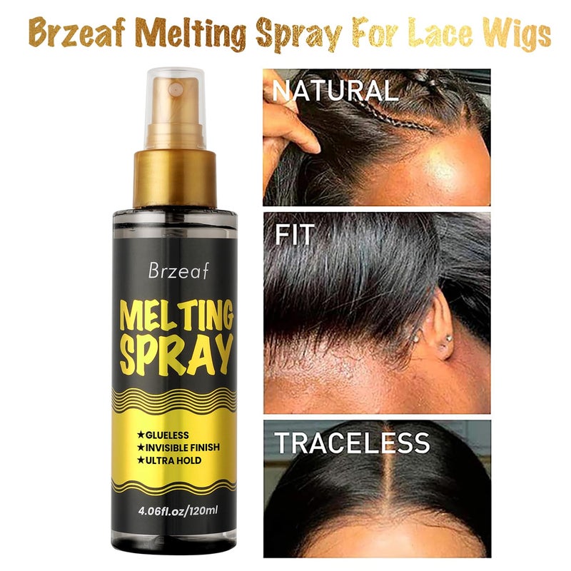 Brzeaf Lace Melting Spray and Holding Spray(120ml), Extreme Hold & Glueless, Melting Spray for Lace Wigs, Strong Natural Finishing Hold, Dries Quickly, Wig Melting Spray & Hair Adhesive for Wigs - Image 2